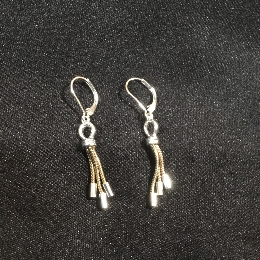 Gold tone and Silver tone Triple chain Pierced Earrings